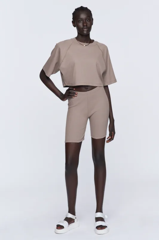 Women's Ribbed Bike Shorts in Taupe sold by Kotn