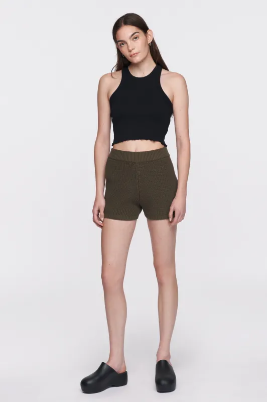 Women's Fine Knit Shorts in Dark Olive sold by Kotn