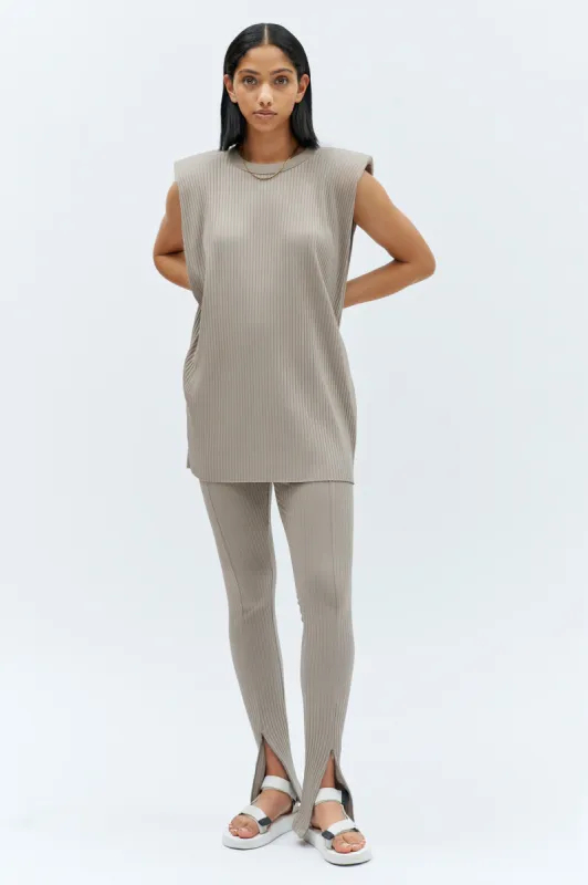 Ribbed Power Tank in Taupe sold by Kotn