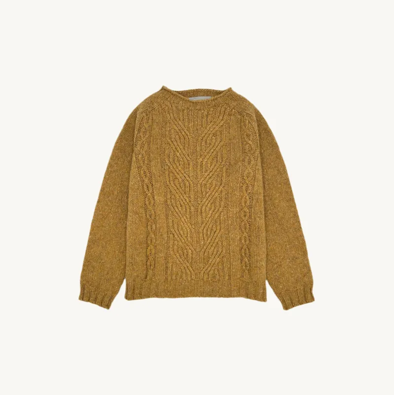 Womens Braid Glenugie Nep Cable Sweater Jumper - Barra Gold sold by Bosie Knitwear
