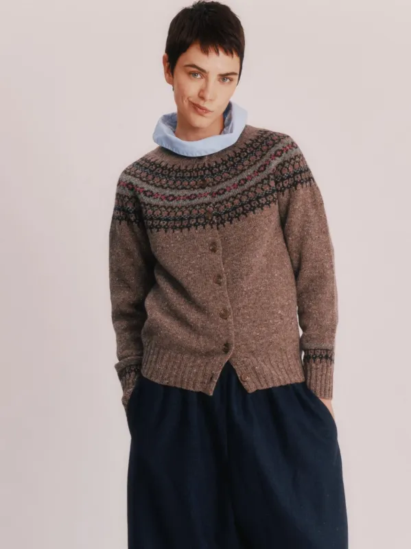 Islander Yoke Fair Isle Glenugie Women's Cardigan - Torridon Grey made by Bosie Knitwear