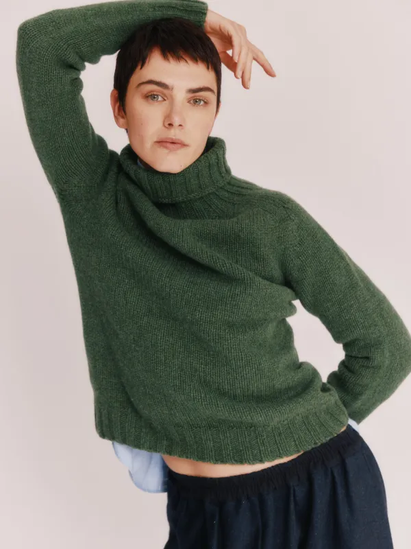 Big Softy Geelong Chunky Polo Neck Womens Jumper - Serpentine Green sold by Bosie Knitwear