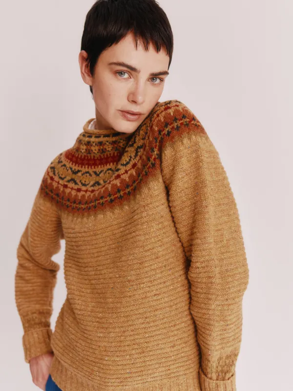 Cottage Fair Isle Glenugie Nep Women's Sweater - Barra Gold made by Bosie Knitwear