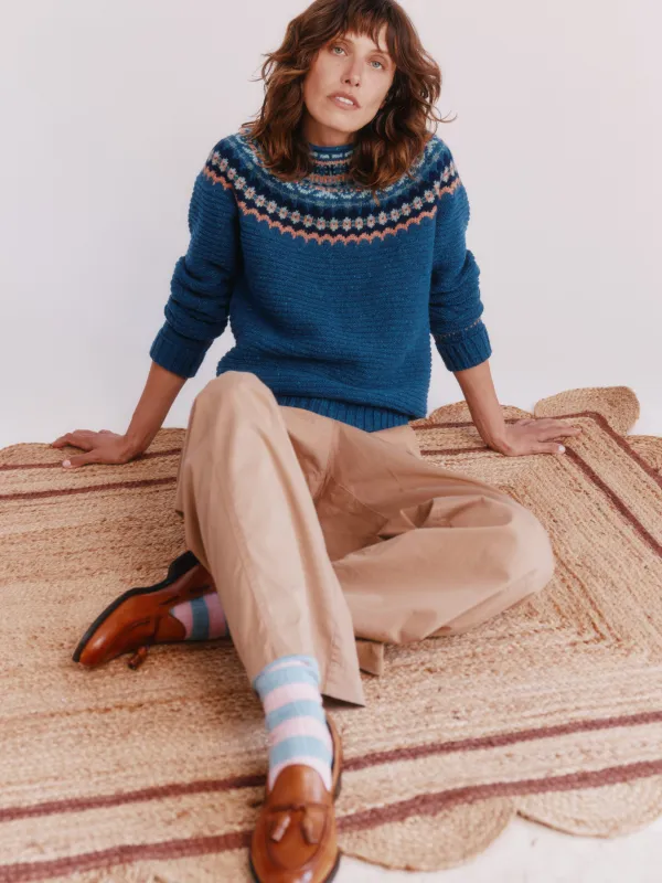 Cottage Fair Isle Glenugie Nep Women's Sweater - Soay Blue made by Bosie Knitwear