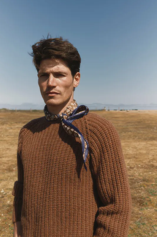 Blue Mogganer Fisherman Ribbed Raglan Chunky Geelong Sweater - Hazelnut Brown made by Bosie Knitwear