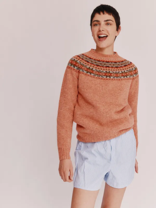 Skye Yoke Fair Isle Women's Sweater - Parfait Peach made by Bosie Knitwear
