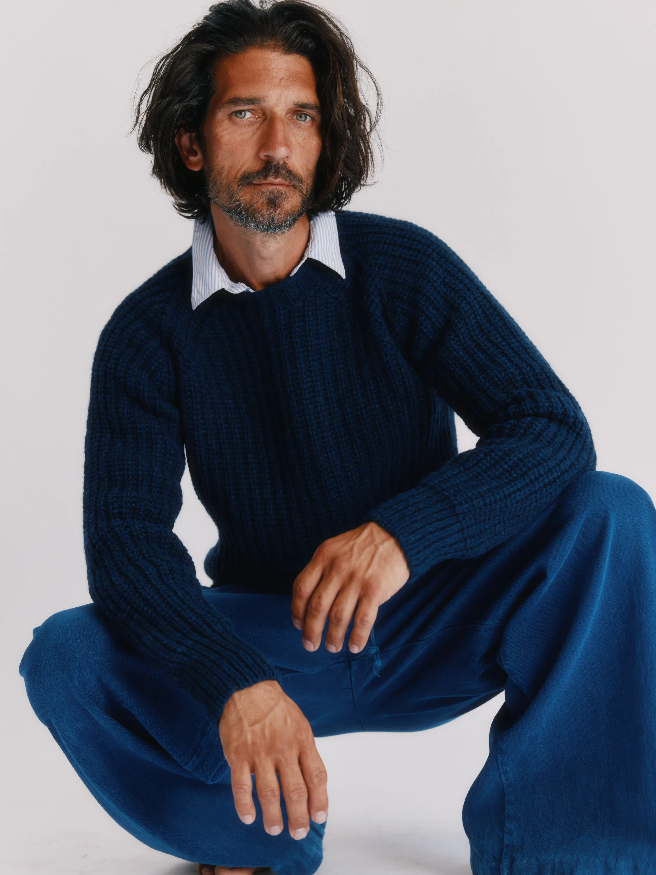 Blue Mogganer Fisherman Ribbed Raglan Chunky Geelong Sweater - Cosmos Navy sold by Bosie Knitwear