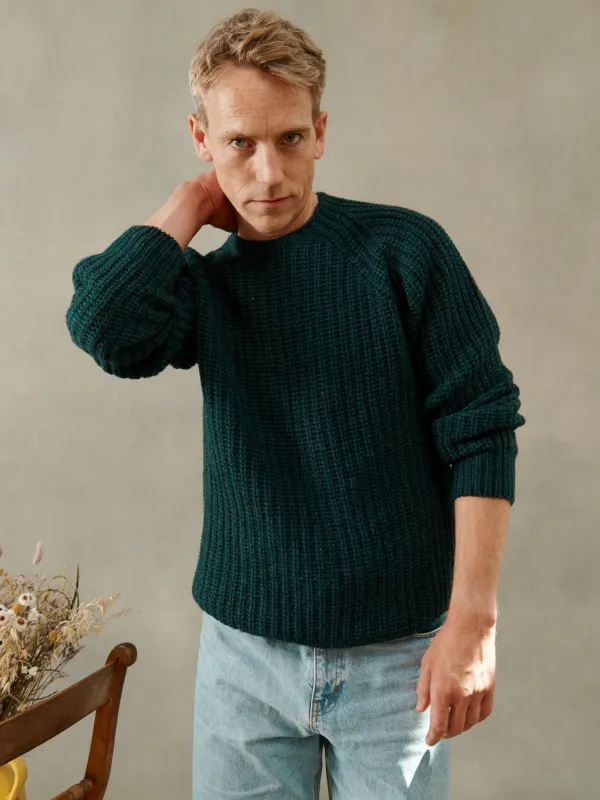 Blue Mogganer Fisherman Ribbed Raglan Chunky Geelong Sweater - Lugano Teal sold by Bosie Knitwear
