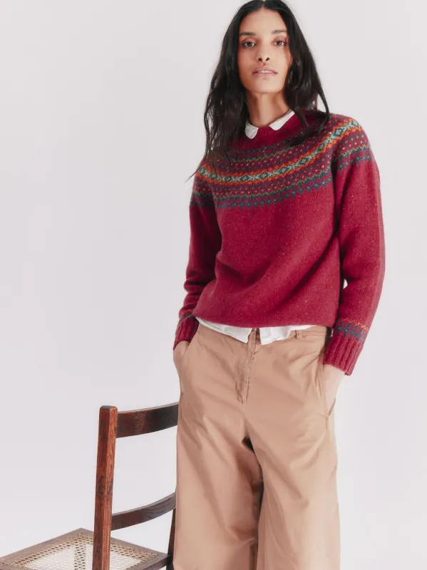Islander Yoke Fair Isle Glenugie Nep Women's Sweater - Oronsay Red sold by Bosie Knitwear