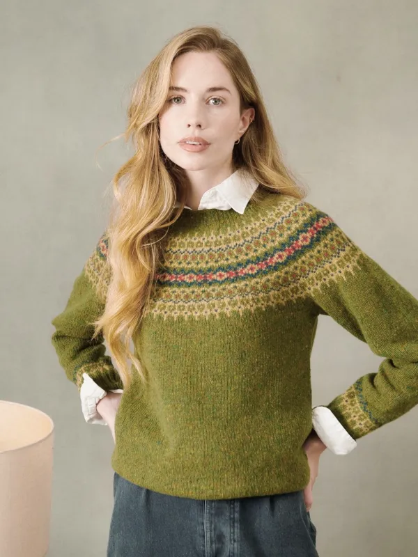 Islander Yoke Fair Isle Glenugie Nep Women's Sweater - Raasay Green made by Bosie Knitwear