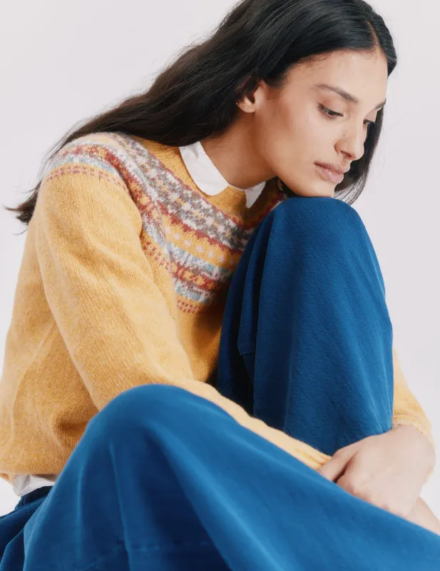 Skye Yoke Fair Isle Women's Sweater - Marzipan Yellow made by Bosie Knitwear
