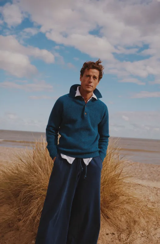 Harley of Scotland Mens Shetland Eton Collar Sweater - Neptune / Atlantic Spray Blue made by Bosie Knitwear