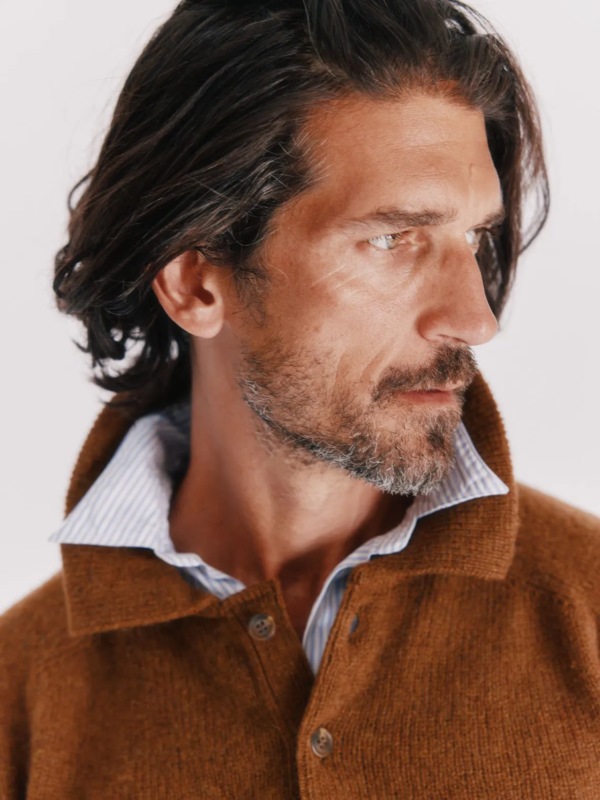 Harley of Scotland Mens Shetland Eton Collar Sweater - Walnut / Pecan Brown sold by Bosie Knitwear product image thumbnail 2