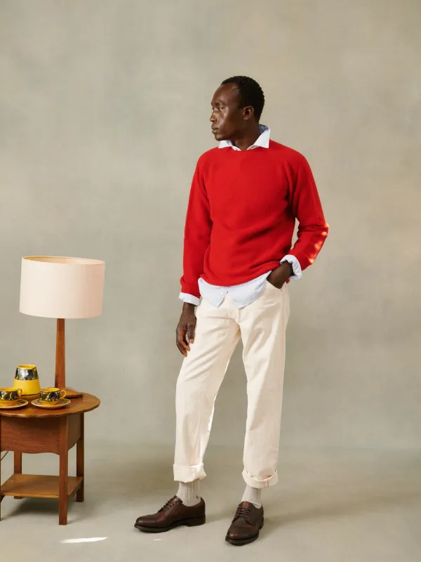 Harley of Scotland Seamless Saddle Shoulder Men's Shetland Sweater - Cardinal / French Red made by Bosie Knitwear