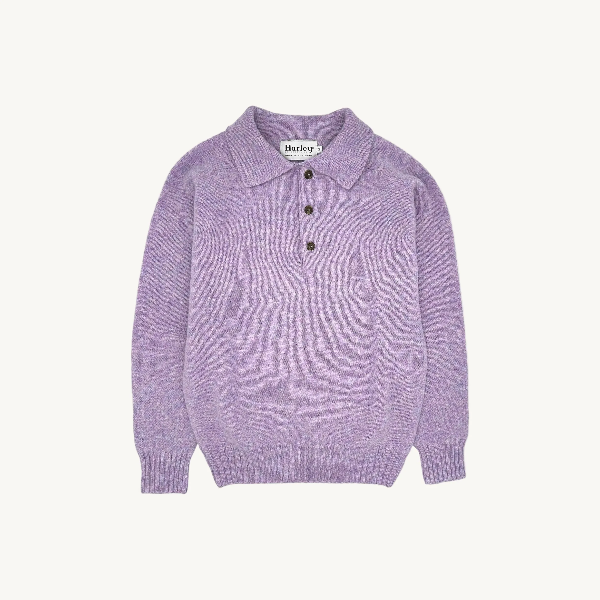Harley of Scotland Mens Shetland Eton Collar Sweater - Heliotrope / Confetti Lilac sold by Bosie Knitwear