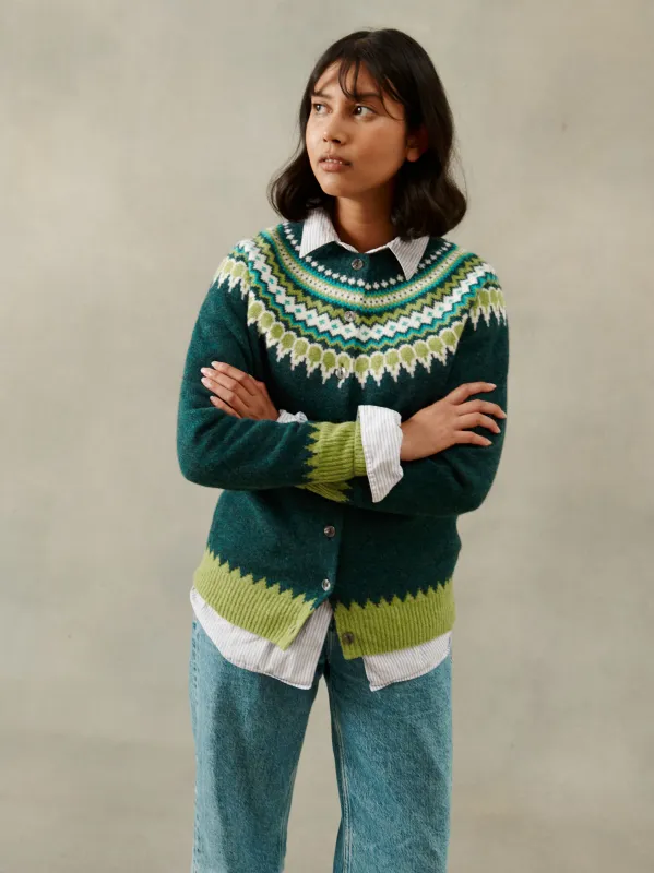 Astrid Fair Isle Geelong Women's Cardigan - Lugano Dark Teal made by Bosie Knitwear