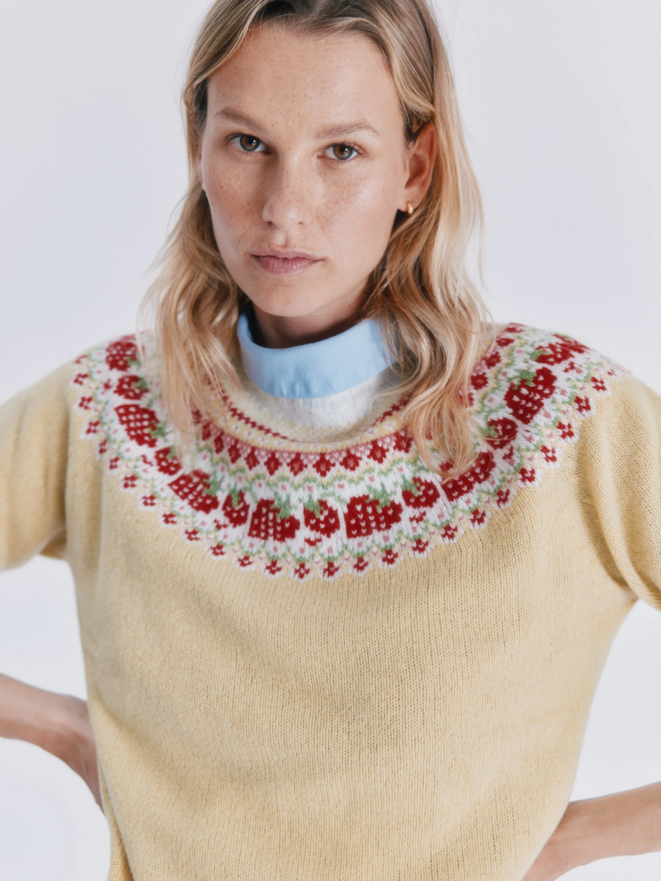 Strawberries Fair Isle Geelong Women's Sweater - Honey sold by Bosie Knitwear product image thumbnail 3