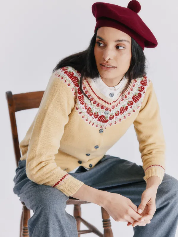 Strawberries Fair Isle Geelong Women's Cardigan - Honey made by Bosie Knitwear