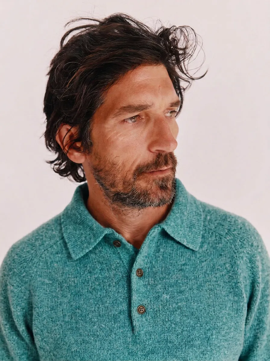 Harley of Scotland Mens Shetland Eton Collar Sweater - Hummingbird / Marble Gemstone sold by Bosie Knitwear