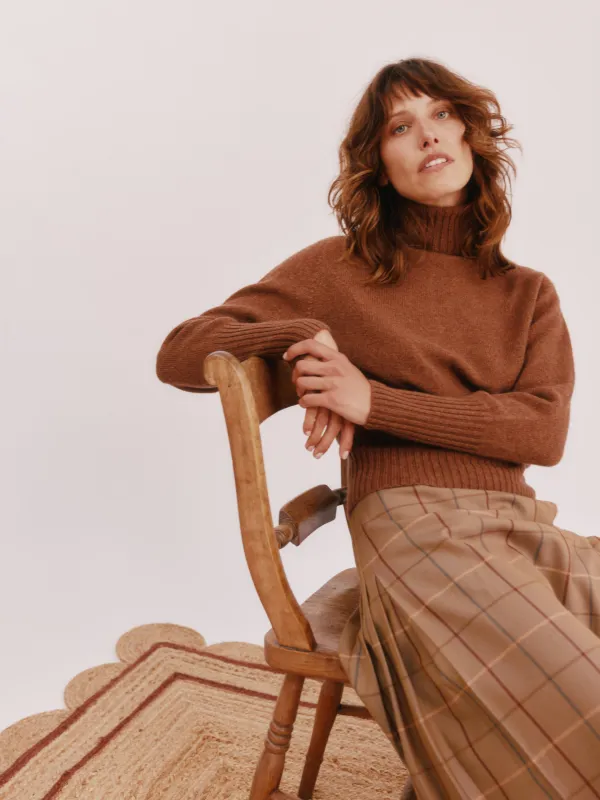 Portobello Geelong Polo Neck Womens Jumper - Hazelnut Brown made by Bosie Knitwear