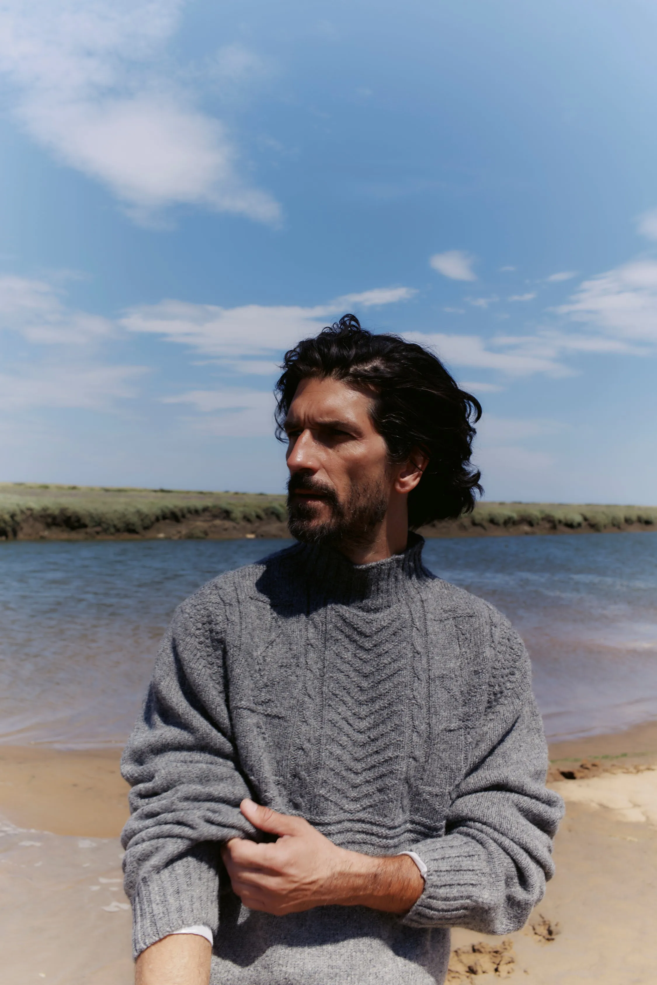 Blue Mogganer Ganjey Heritage British Breed Gansey Sweater - Poplar Grey sold by Bosie Knitwear