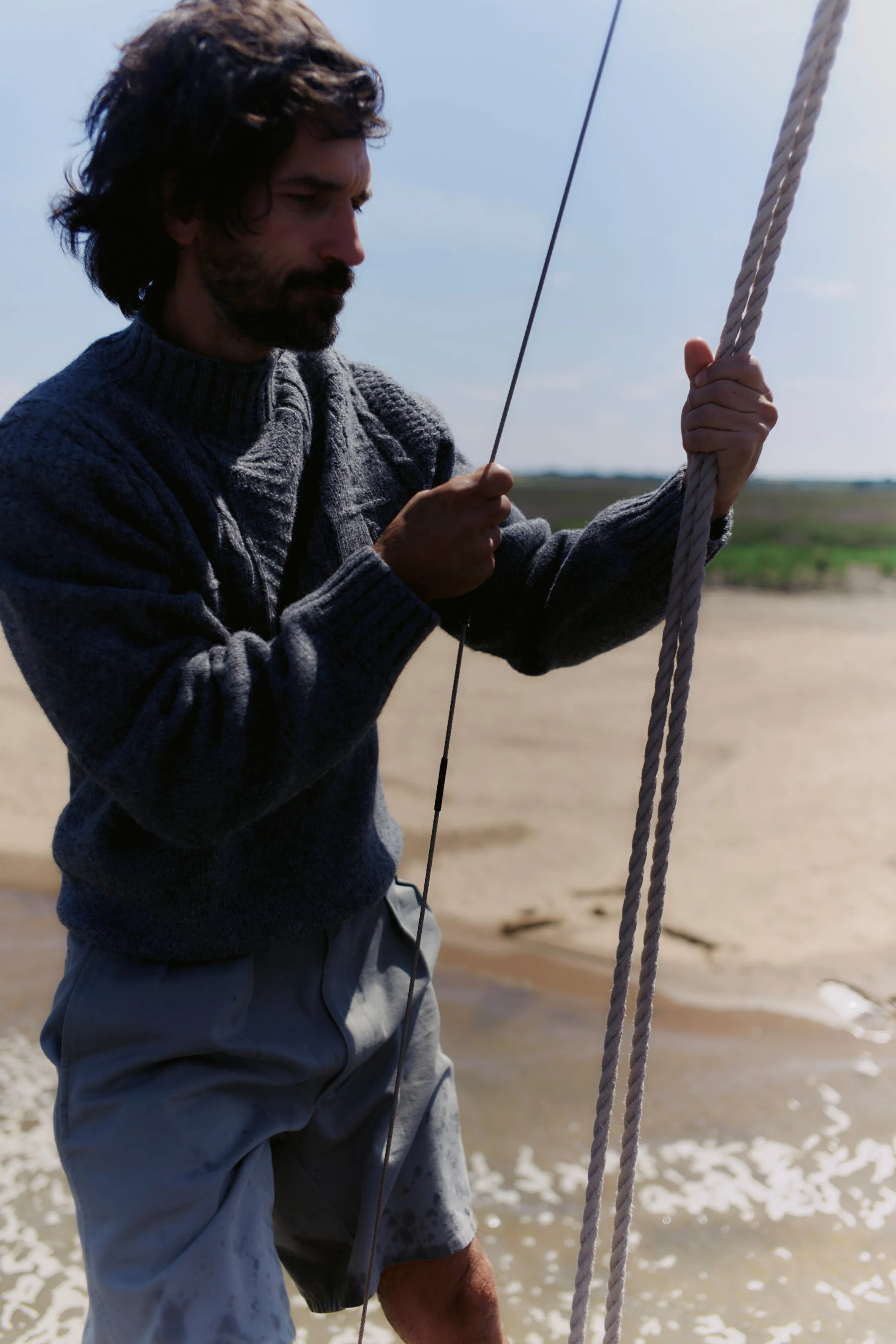 Blue Mogganer Ganjey Heritage British Breed Gansey Sweater - Poplar Grey sold by Bosie Knitwear product image thumbnail 4