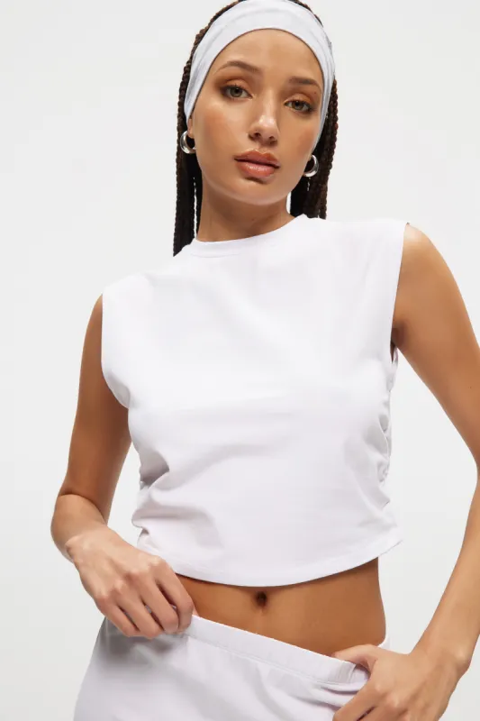 Ruched Sleeveless Tee sold by Kuwallatee