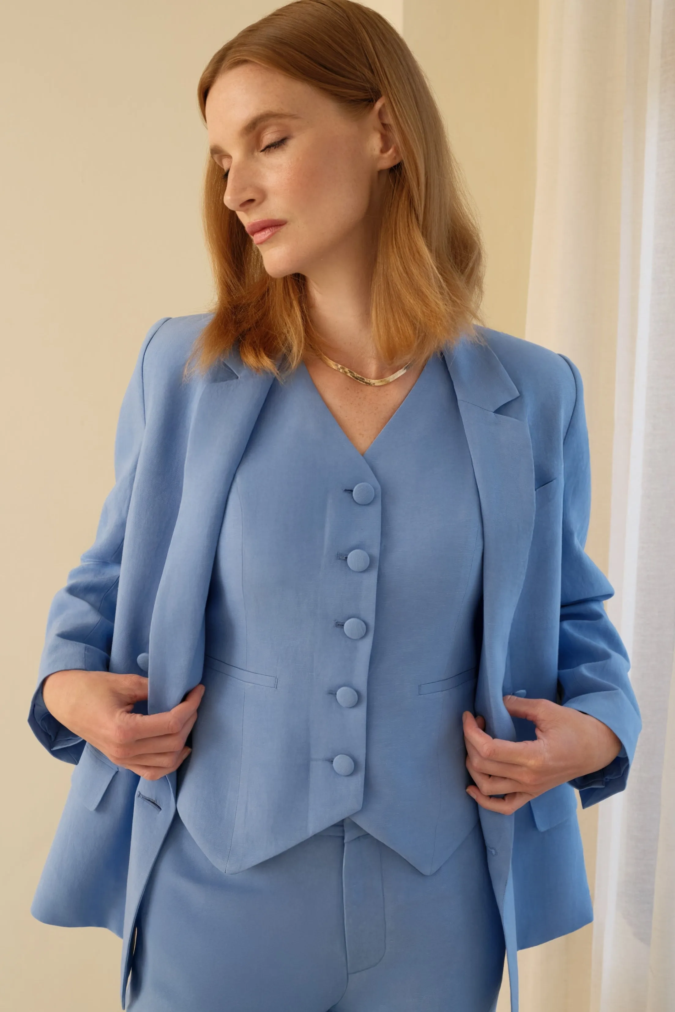 The No Gape Zora Linen Vest Neon Blue sold by Sophie Rue product image thumbnail 2