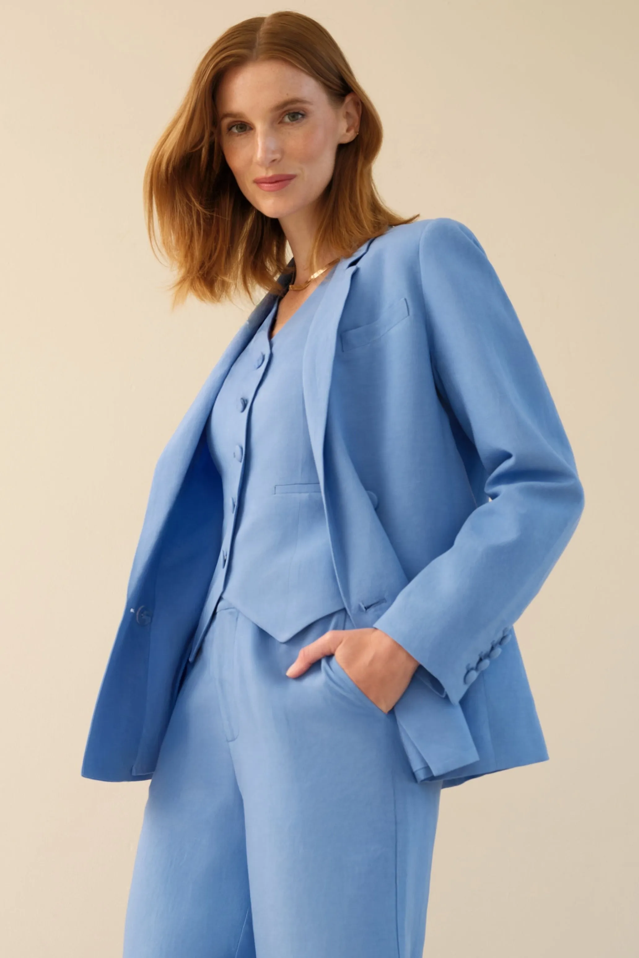 The No Gape Zora Linen Vest Neon Blue sold by Sophie Rue product image thumbnail 3