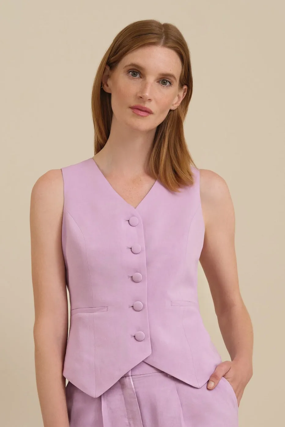 The No Gape Zora Linen Vest Peony sold by Sophie Rue product image thumbnail 3