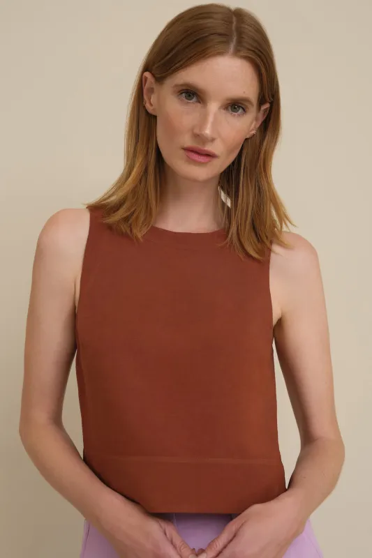 The Ella Linen Tank Cognac sold by Sophie Rue