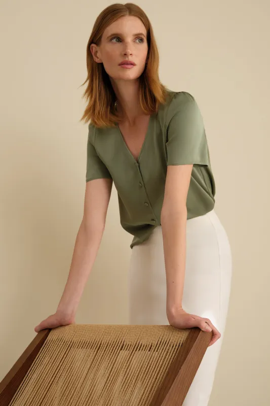 The Evelyn Silk Blouse Sage sold by Sophie Rue