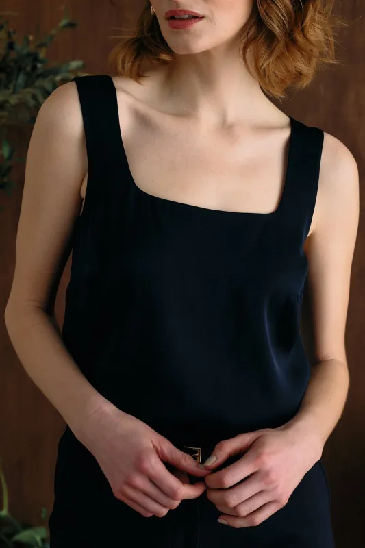 The Ivy Silk Tank Navy sold by Sophie Rue