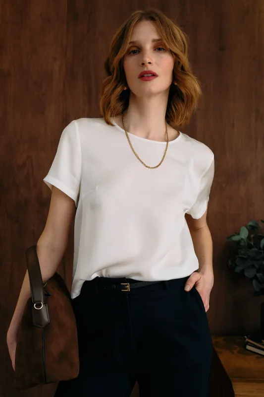 The Hannah Silk Tee Ivory sold by Sophie Rue