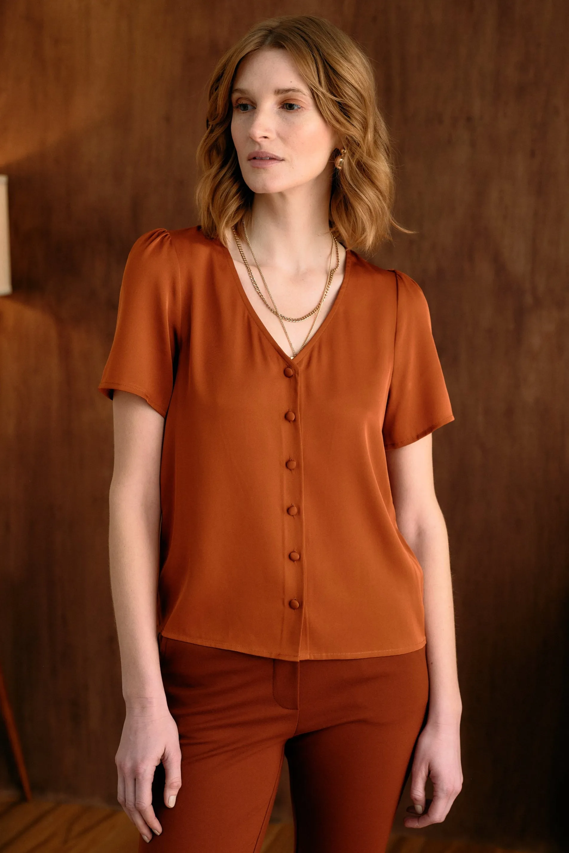 The Evelyn Silk Blouse Ochre sold by Sophie Rue