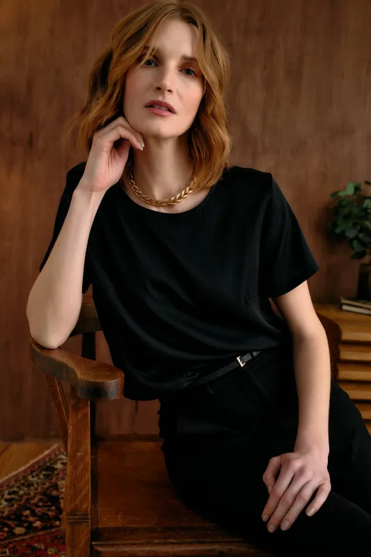 The Hannah Silk Tee Black sold by Sophie Rue