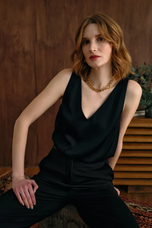The Hazel Silk Tank Black sold by Sophie Rue