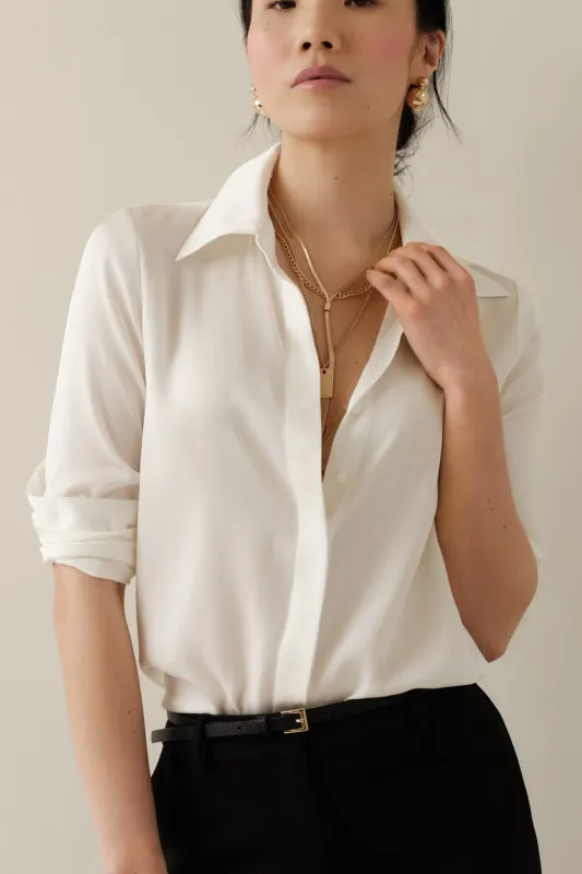 The Grace Silk Long Sleeve Blouse Ivory sold by Sophie Rue
