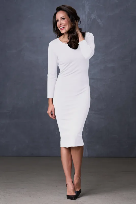 The Ashley Dress Long Sleeve Round Neck Ivory sold by Sophie Rue