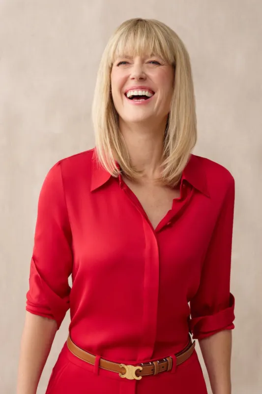 The Grace Silk Long Sleeve Blouse Crimson sold by Sophie Rue