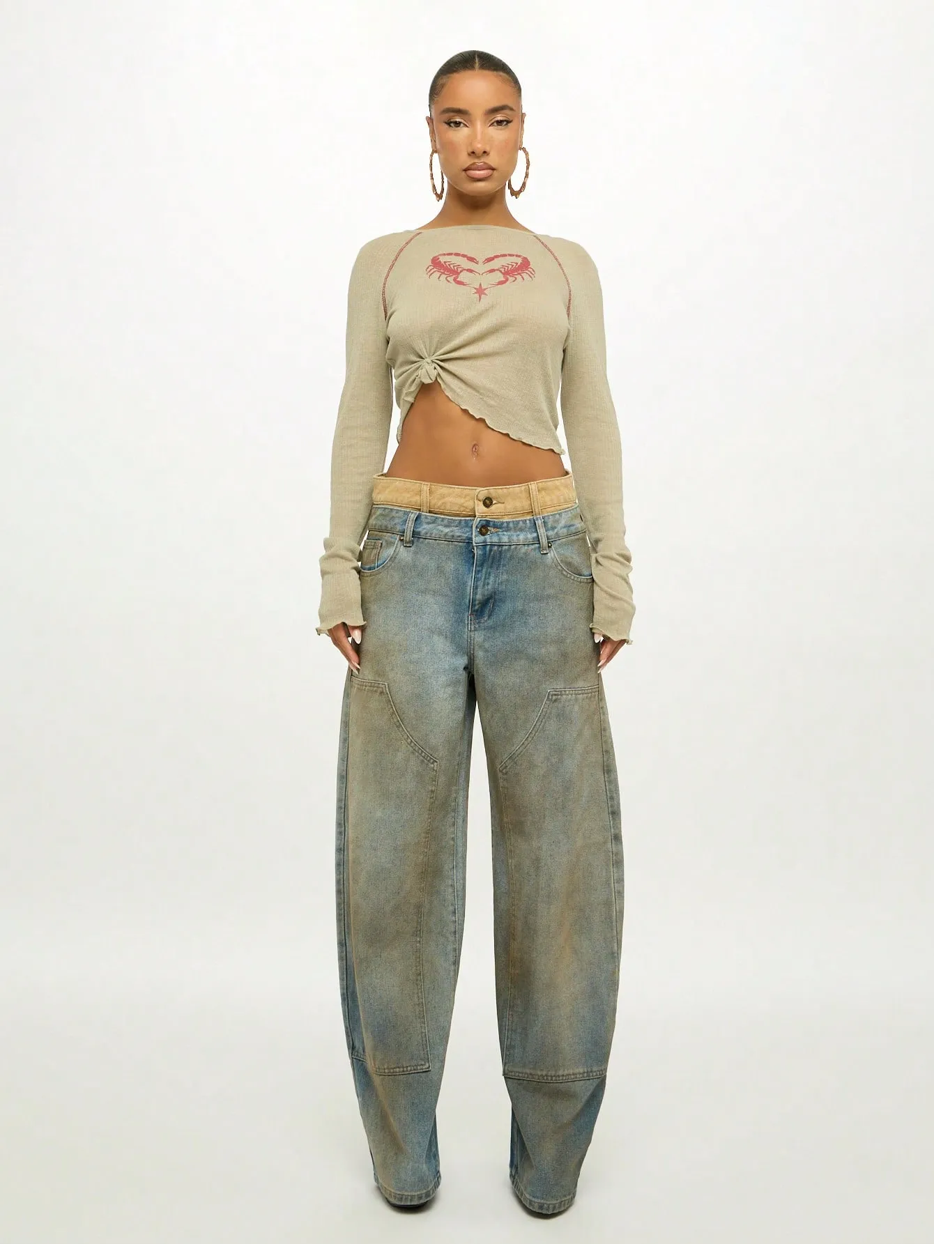 SUMWON WOMEN High Rise Double Waistband Vintage Carpenter Baggy Jeans sold by Sumwon product image thumbnail 5