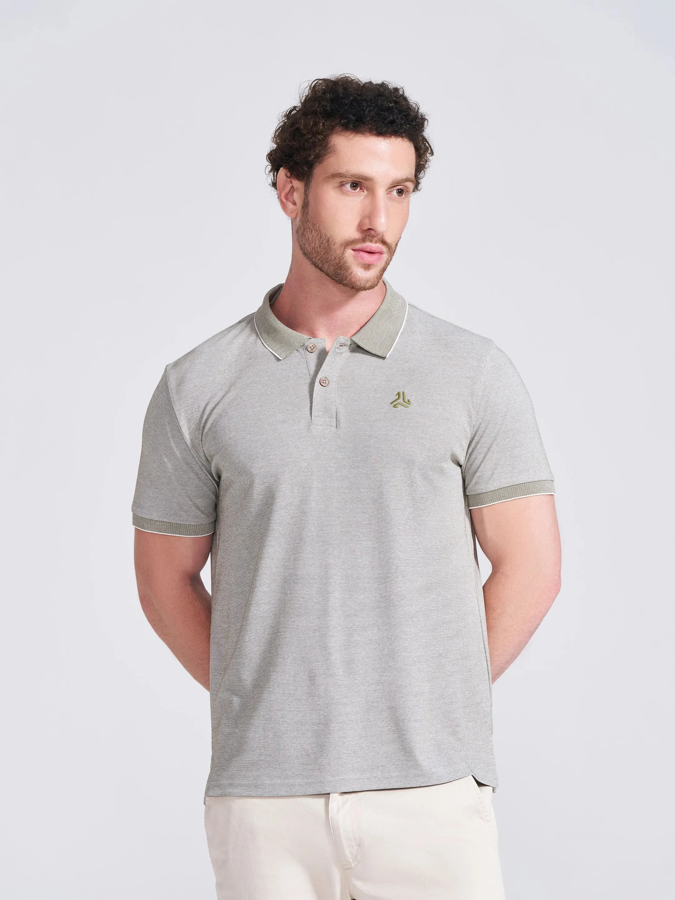 Men's Olive Self Design Polo Collar T-Shirt sold by Campus Shoes product image thumbnail 2