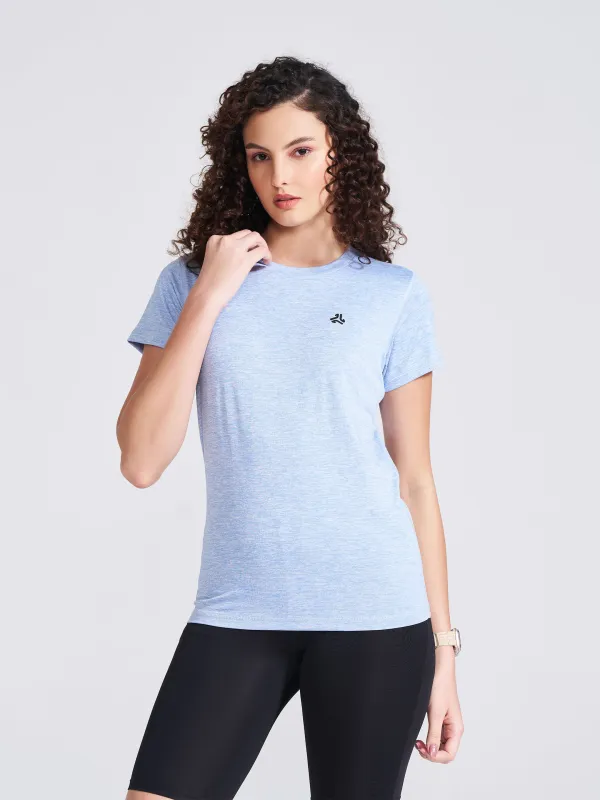 Women's Blue Self Design Round Neck T-Shirt sold by Campus Shoes