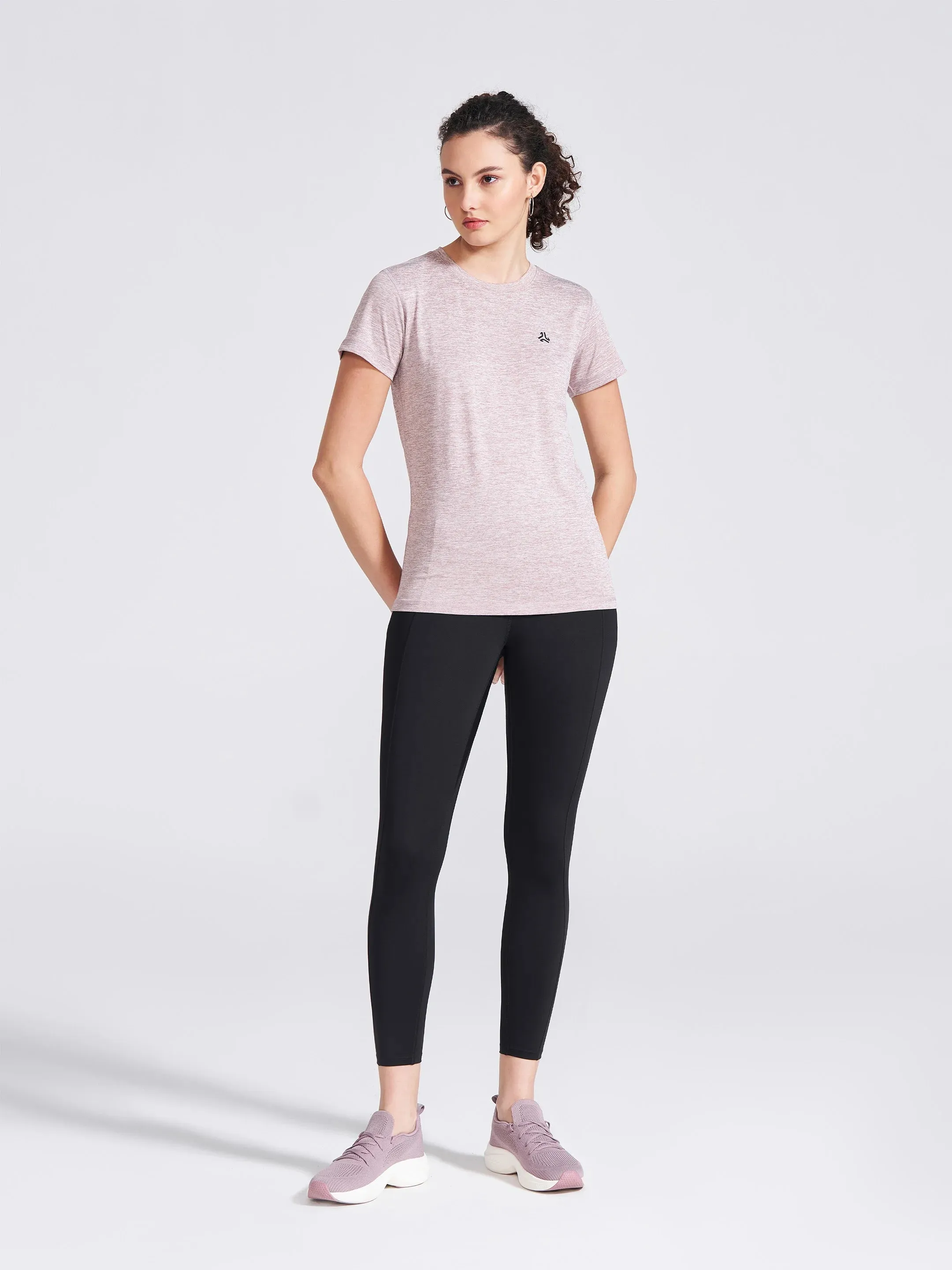 Women's Mauve Self Design Round Neck T-Shirt sold by Campus Shoes product image thumbnail 4