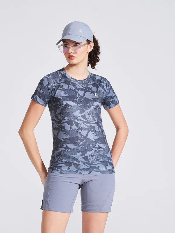 Women's Black Printed Round Neck T-Shirt sold by Campus Shoes