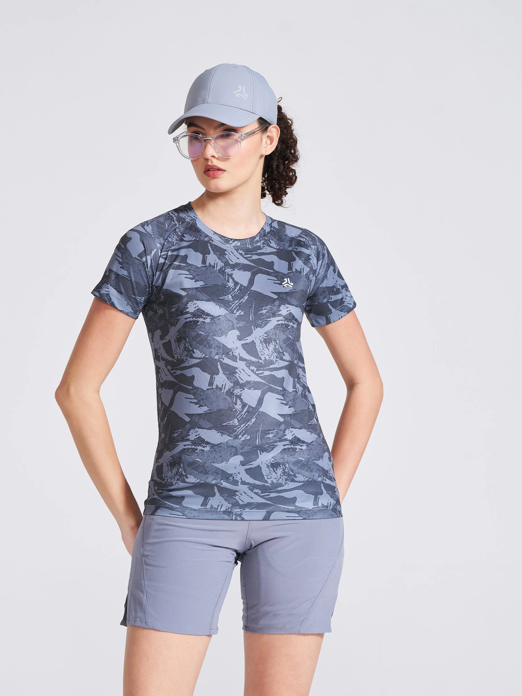 Women's Black Printed Round Neck T-Shirt sold by Campus Shoes