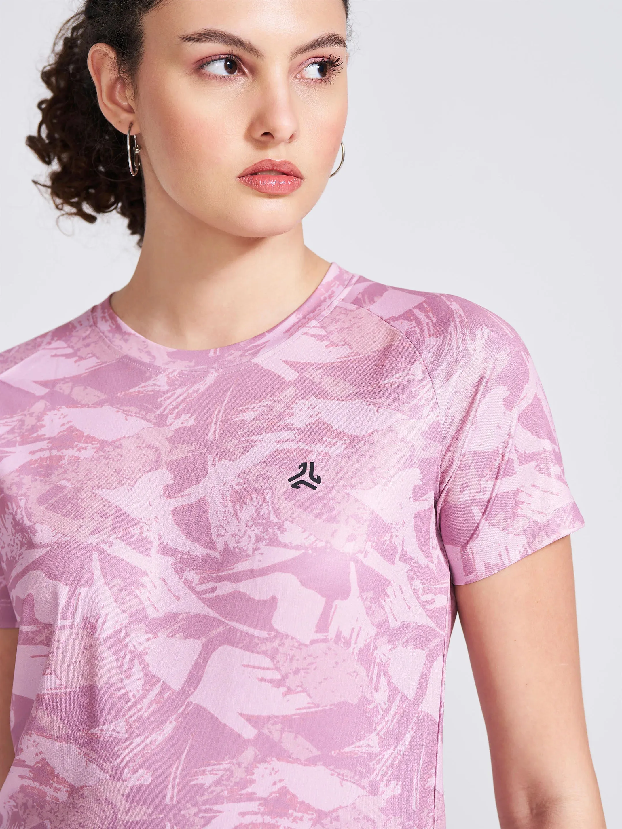 Women's Pink Printed Round Neck T-Shirt sold by Campus Shoes product image thumbnail 2