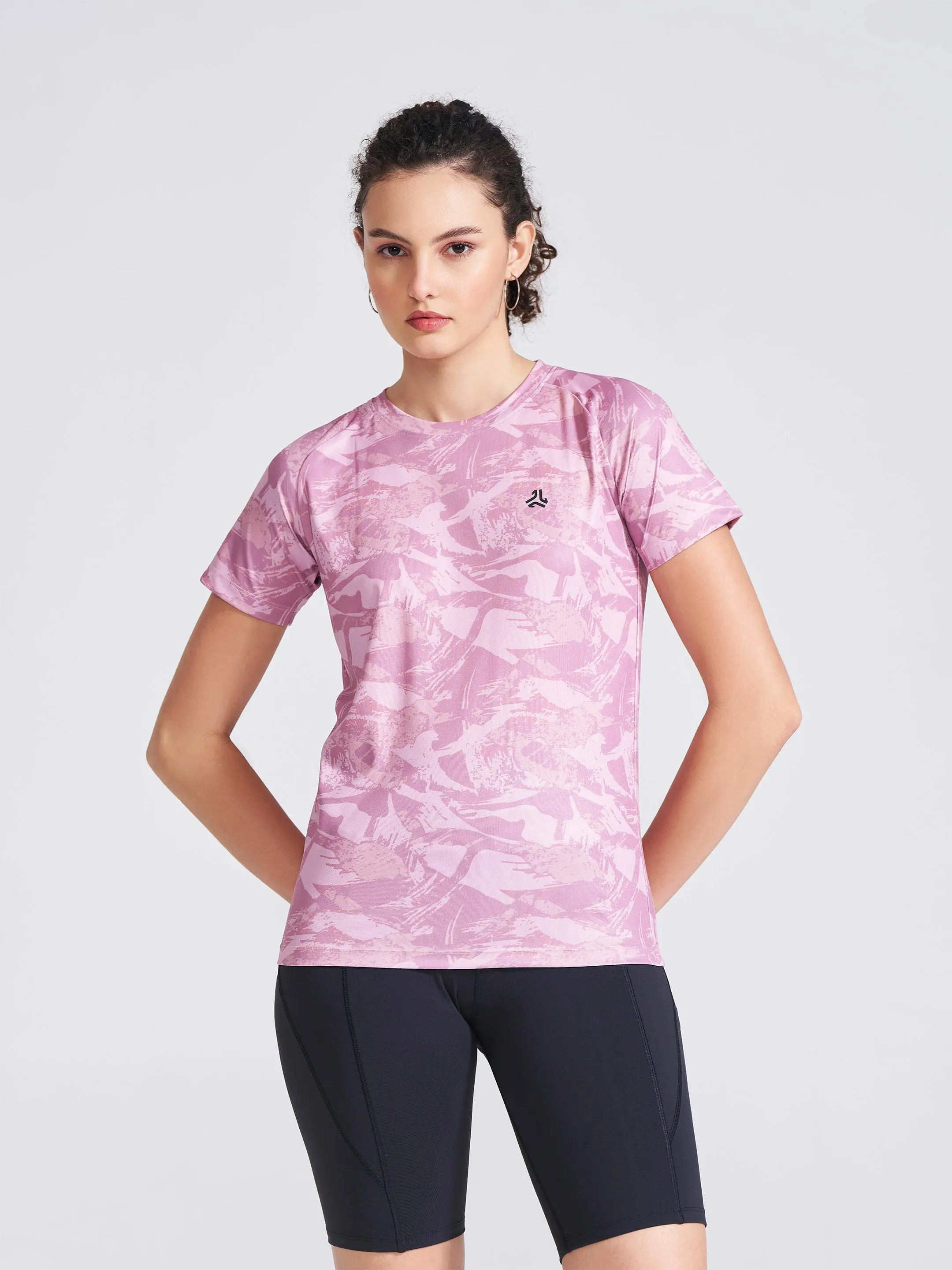 Women's Pink Printed Round Neck T-Shirt sold by Campus Shoes product image thumbnail 3