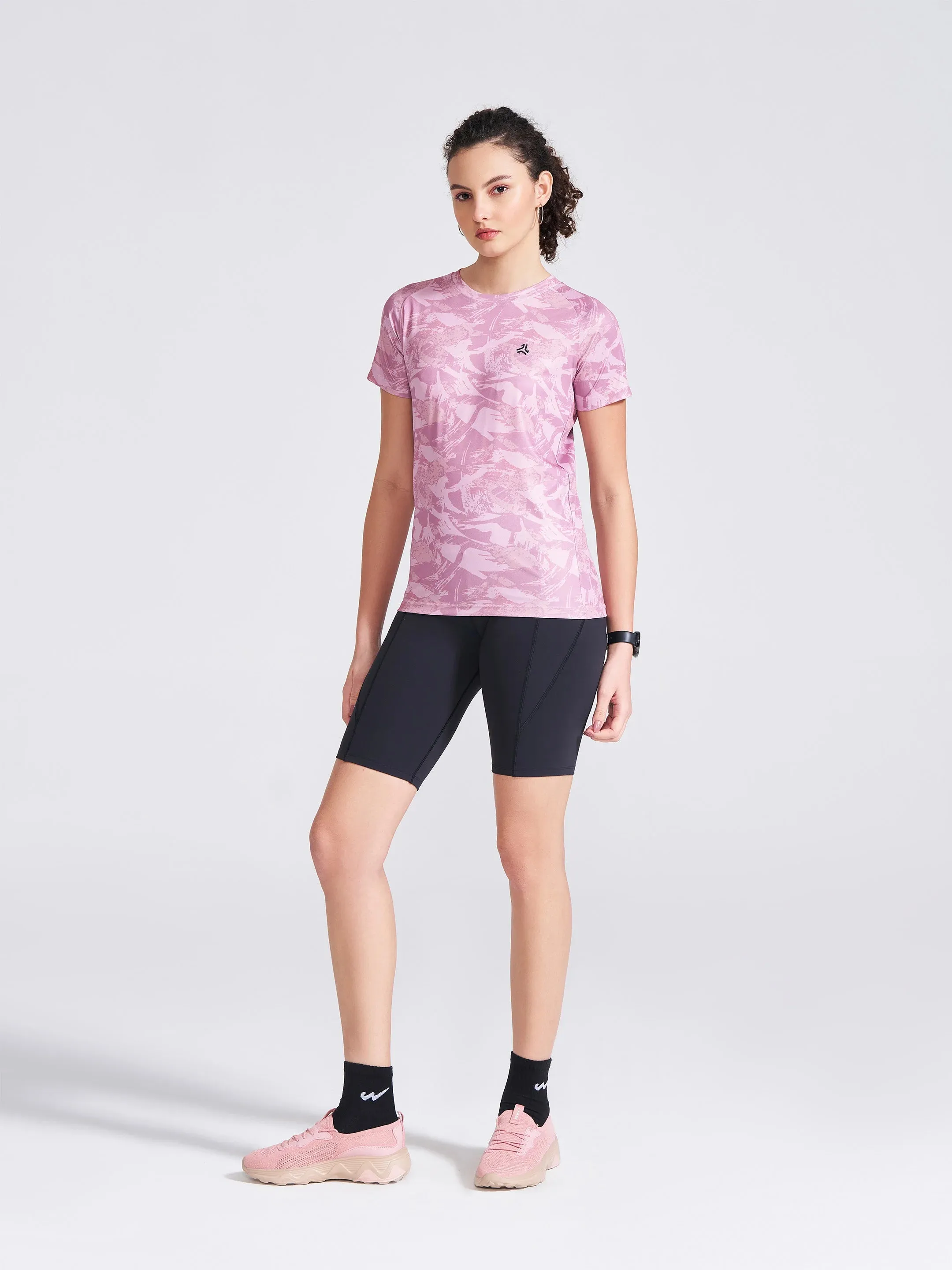 Women's Pink Printed Round Neck T-Shirt sold by Campus Shoes product image thumbnail 4