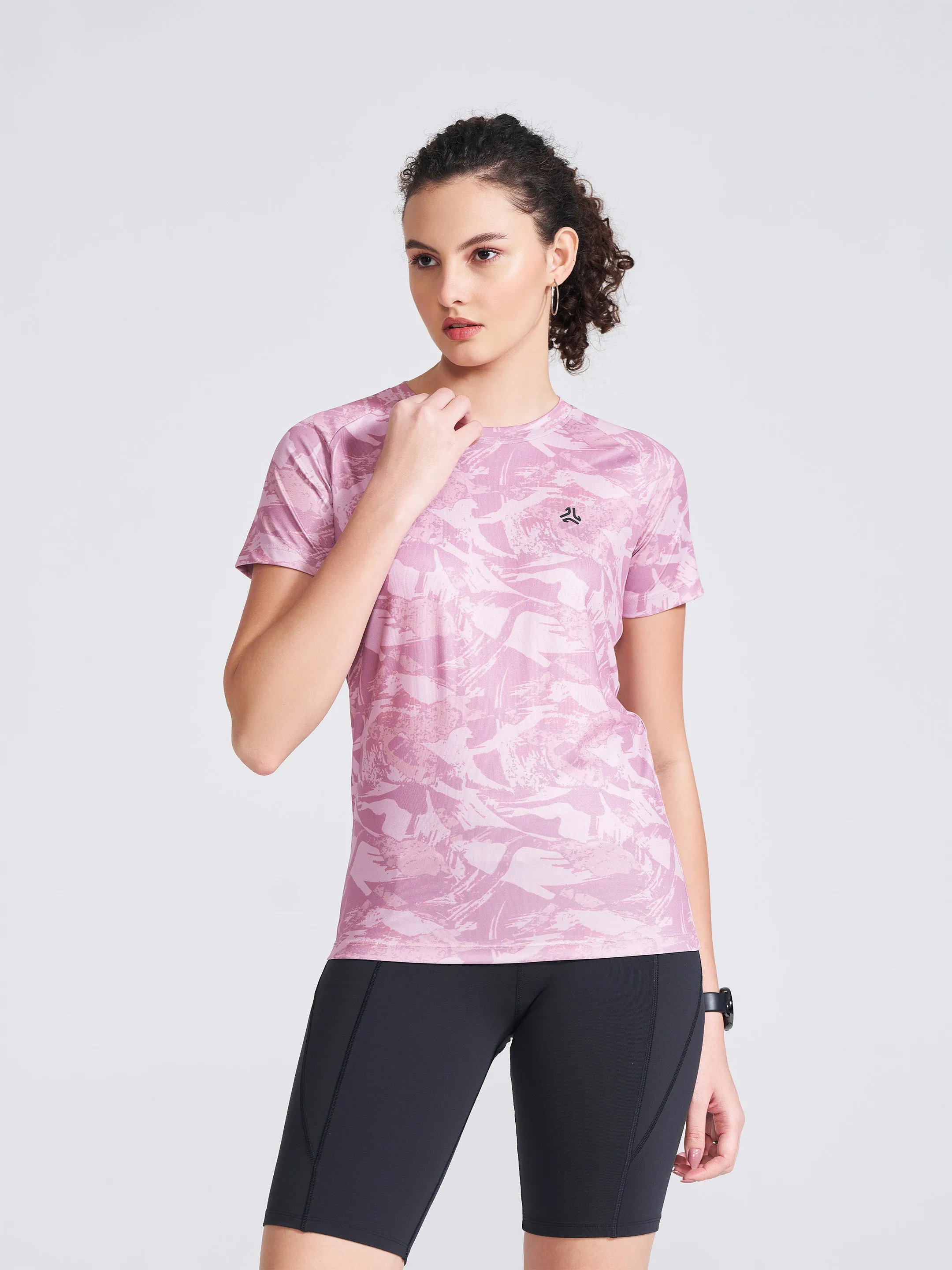 Women's Pink Printed Round Neck T-Shirt sold by Campus Shoes